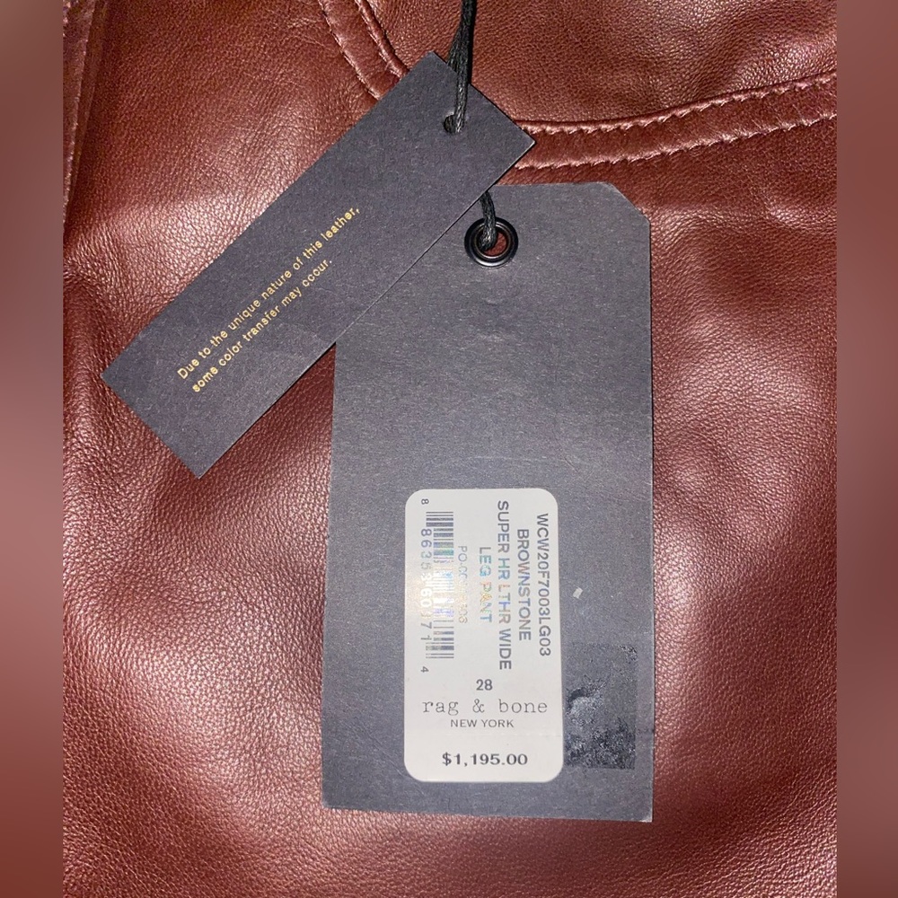 BRAND NEW NEVER WORN!! Rag and bone genuine leather high waist, wide leg pant.
